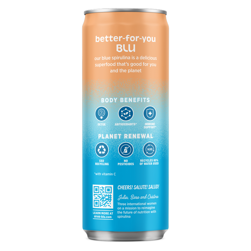 BLUwater White Peach Sparkling Spirulina Beverage 12 oz Can