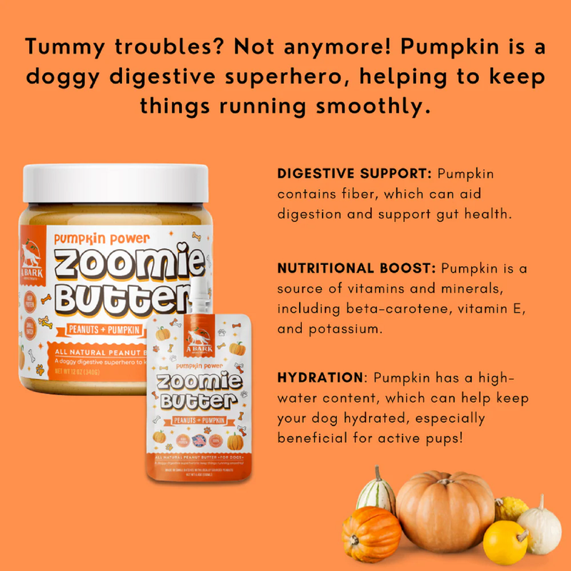 Zoomie Butter Pumpkin Power 100% All Nautral Dog Peanut Butter
