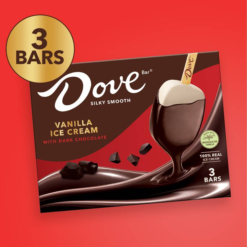 Dove Vanilla Ice Cream Bars Coated With Dark Chocolate, 3ct