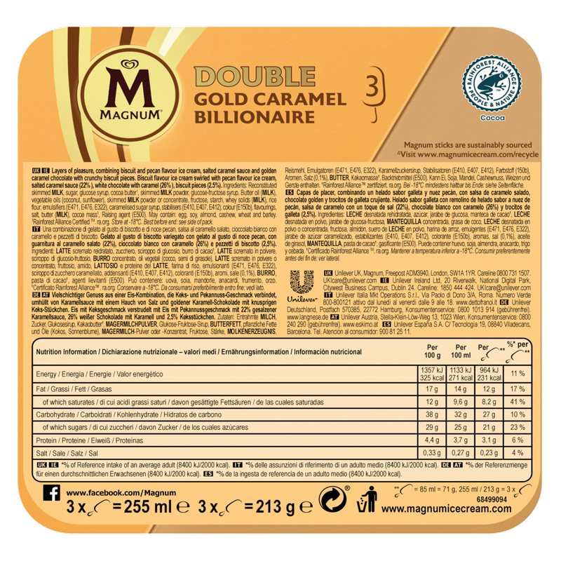 Magnum Double Gold Caramel Billionaire, 3 x 85ml