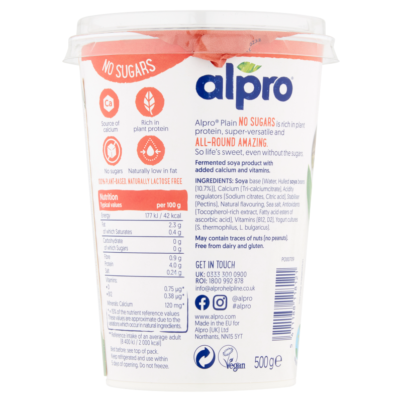 Alpro No Sugars Plant Based Alternative to Yoghurt, 500g