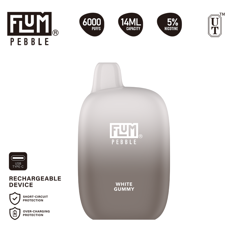 Flum Pebble White Gummy Disposable Vape 6000 Puffs