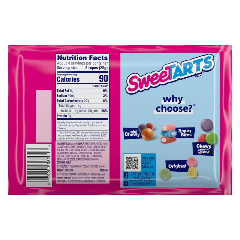 SweeTARTS Twisted Rainbow Punch Ropes , 3.5oz