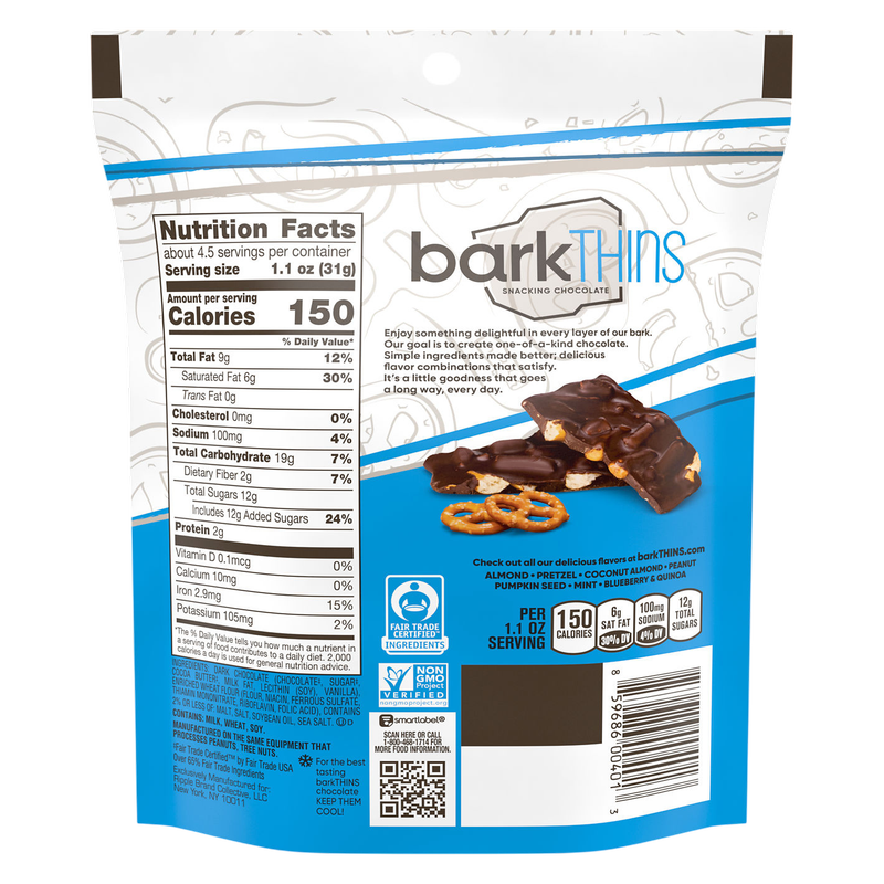 barkTHINS Dark Chocolate Pretzel & Sea Salt Snacking Chocolate, 4.7 oz
