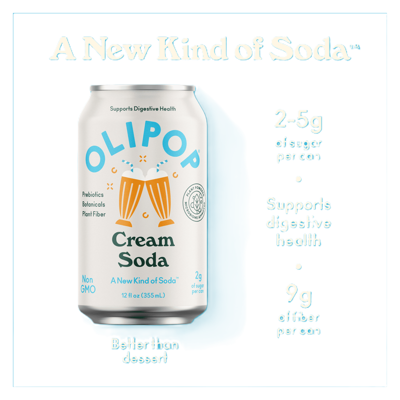 OLIPOP Prebiotic Soda, Cream Soda, 12 Oz Can