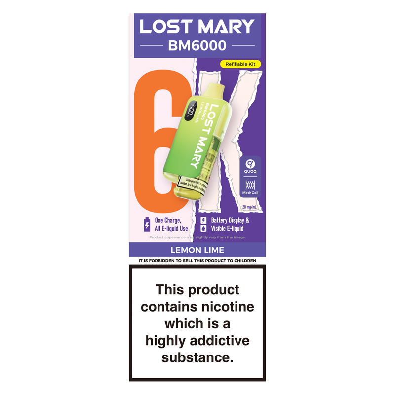 Lost Mary BM6000 Refillable Kit Lemon Lime 20mg/ml, 1pcs : fast delivery by  App or Online