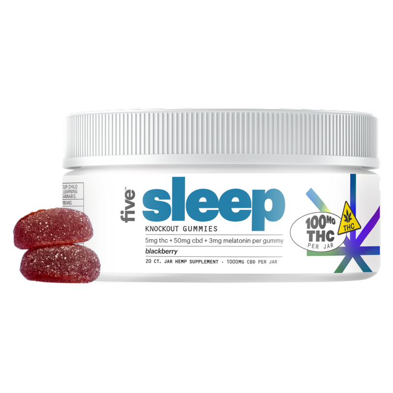 Five Full Spectrum Knock Out, High Potency Sleep Gummy, Blackberry, 50mg CBD, 5mg THC, 20ct