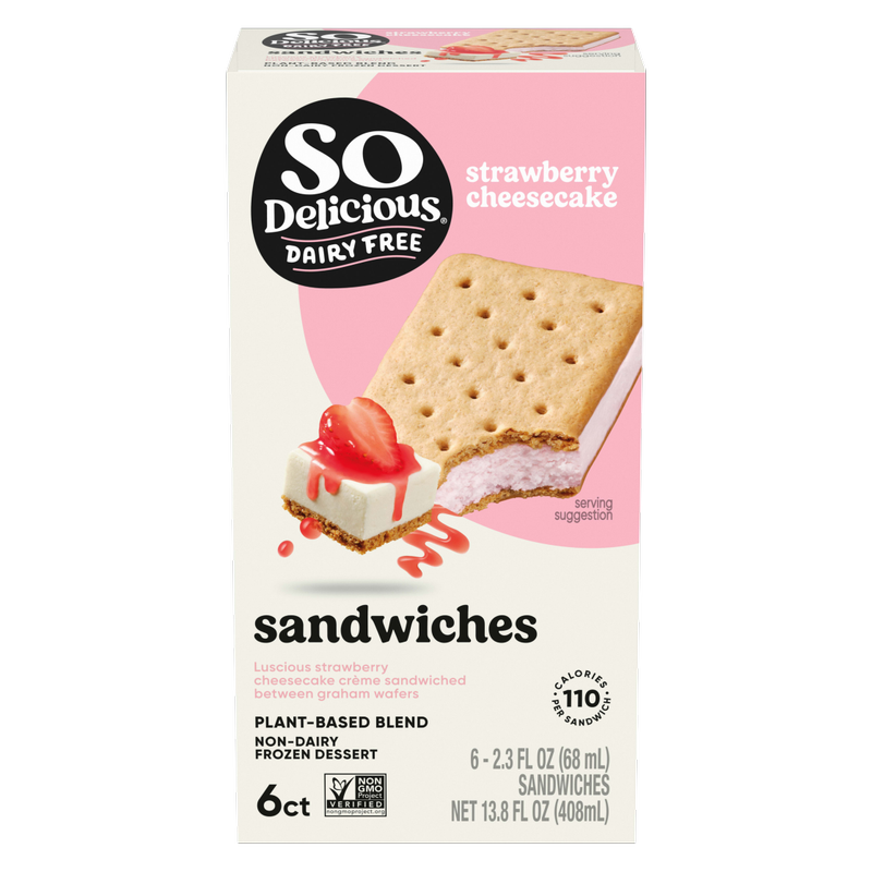 So Delicious Dairy-Free Strawberry Cheesecake Ice Cream Sandwiches, 6ct