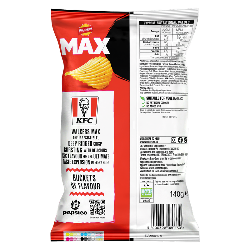 Walkers Max KFC Original Chicken Crisps, 140g