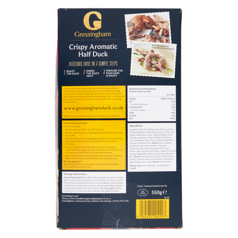 Gressingham Crispy Aromatic Half Duck with Pancakes, 550g