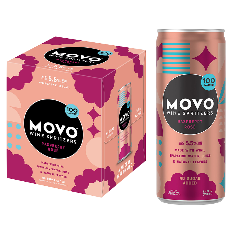 MOVO Wine Spritzers Raspberry Rose 4pk 8.4oz Can