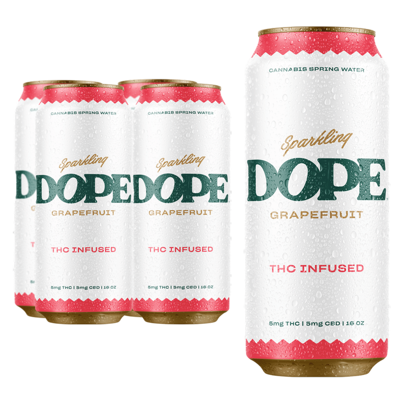 DOPE Sparkling Spring Water Grapefruit 5mg THC 5mg CBD 4pk 16oz Can