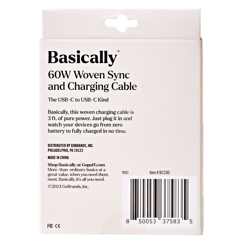 Basically 60W USB-C Woven Charge Cable (3ft)