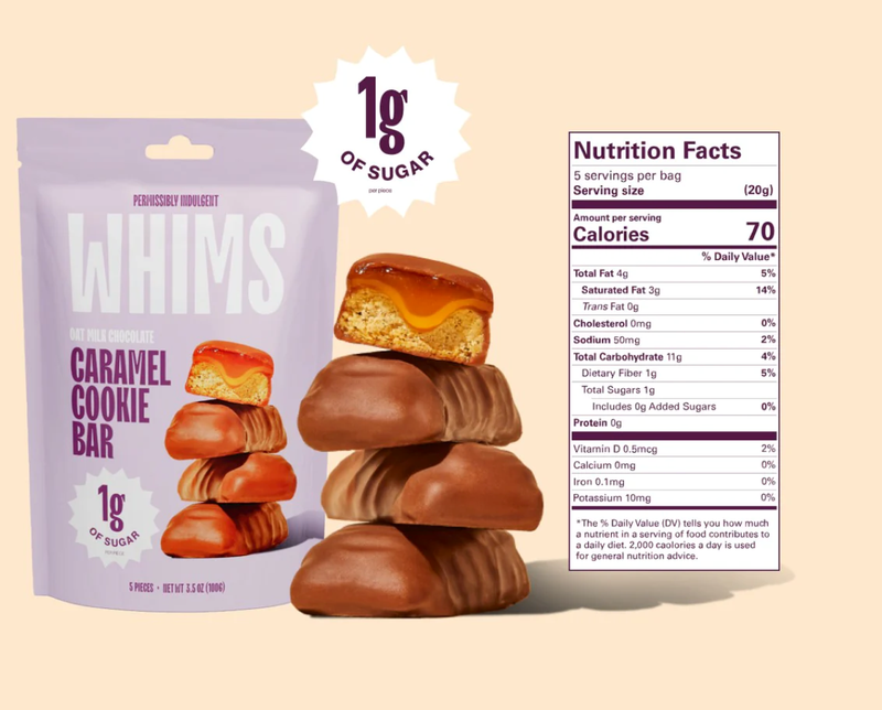 Whims Oat Milk Chocolate Caramel Cookie Bars, 3.5oz 
