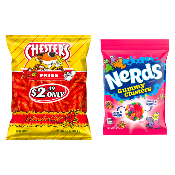Chester's Flamin' Hot Fries 5.25oz & Nerds Gummy Clusters Candy 5oz