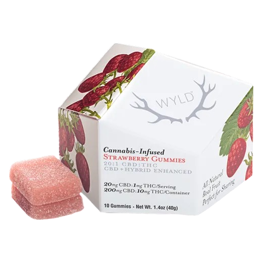 Wyld Strawberry 20mg CBD, 1mg THC Gummies, 10 Count