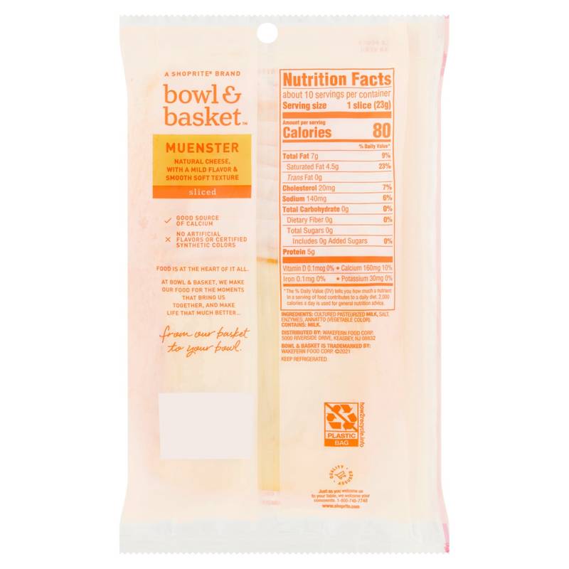 Bowl & Basket Sliced Muenster Natural Cheese - 8oz / 10ct