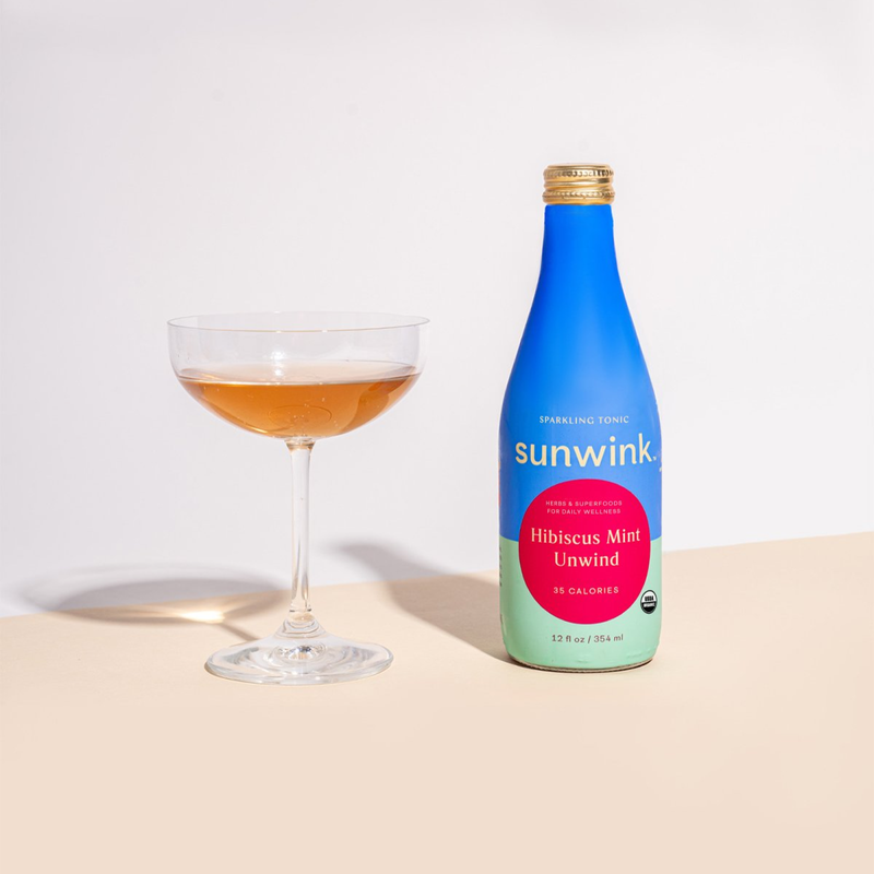 Sunwink Hibiscus Mint Unwind Sparkling Tonic 12 oz bottle