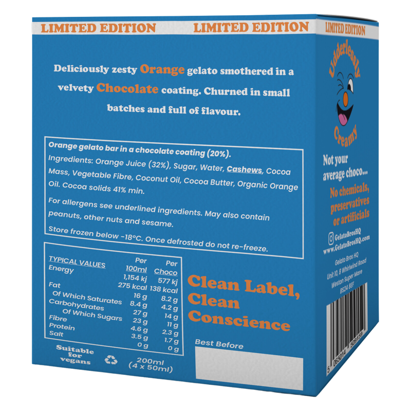 Gelato Bros Chocolate Orange Chocos, 4 x 50ml