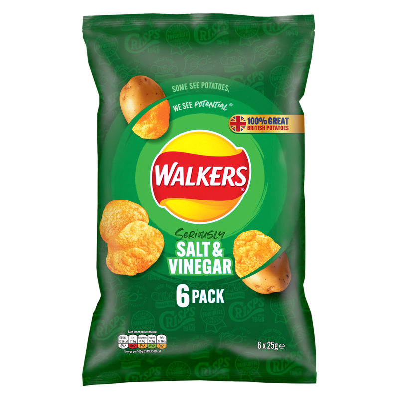 Walkers Salt & Vinegar, 6 x 25g