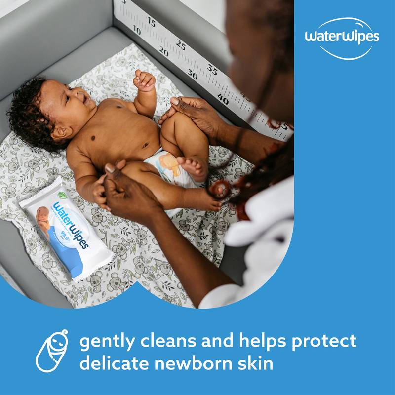 WaterWipes Original 99.9% Water Based Baby Wipes, Unscented for Sensitive Skin,  60 Count (1 Pack)