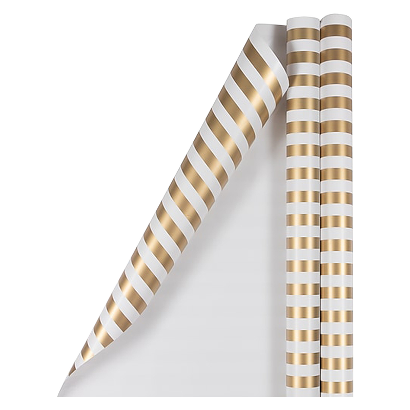 Jam Paper Gift Wrapping Paper Gold & White Stripes 25ft