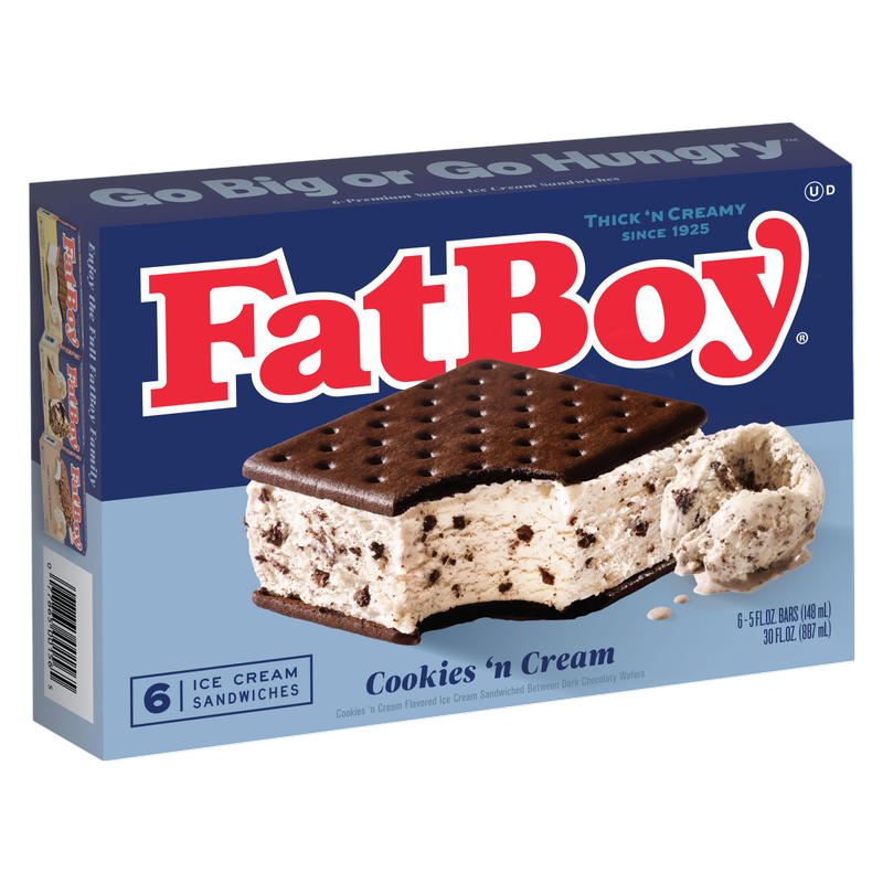 FatBoy Sandwich Cookies n' Cream Ice Cream Sandwich 6ct