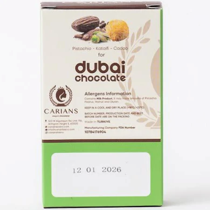 Carians Premium Dubai Chocolate Bar, 3.35 oz