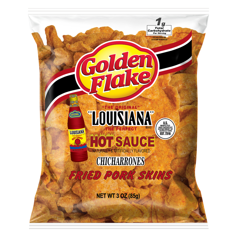 Golden Flake Louisiana Hot Sauce Fried Pork Skins 3oz