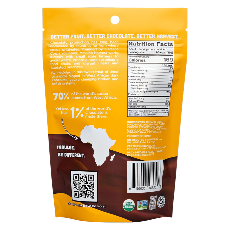 Mavuno Harvest Organic Dark Chocolate Dipped Dried Pineapple, 3oz