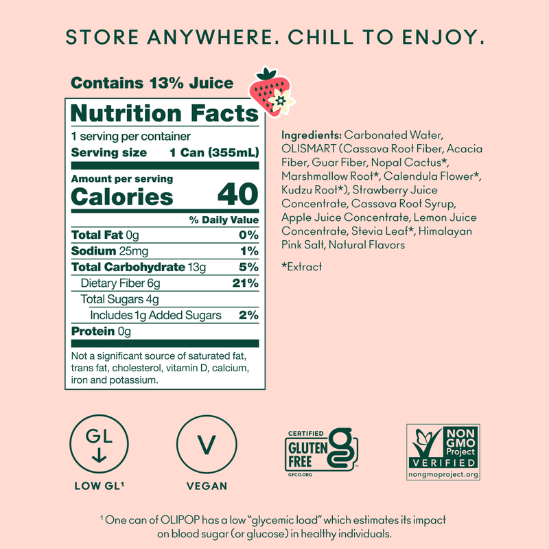 Olipop Strawberry Vanilla 12oz Can Shelf Stable