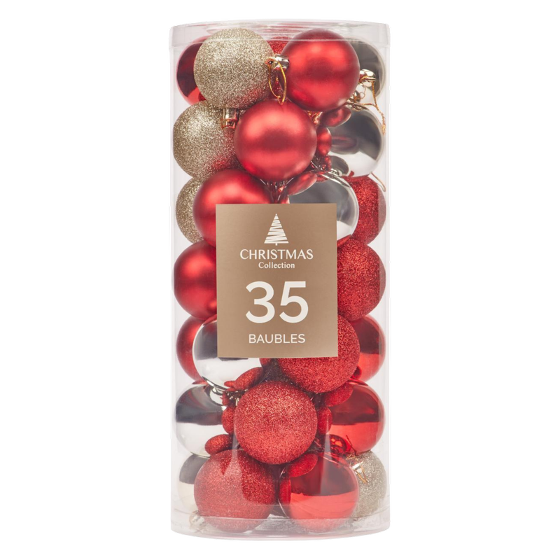Morrisons Red & Champagne Baubles, 35pcs