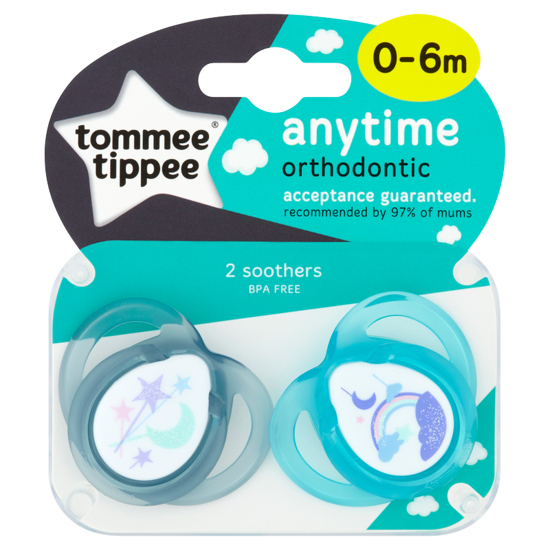 Tommee Tippee Anytime Orthodontic Soothers 0-6m, 2pcs