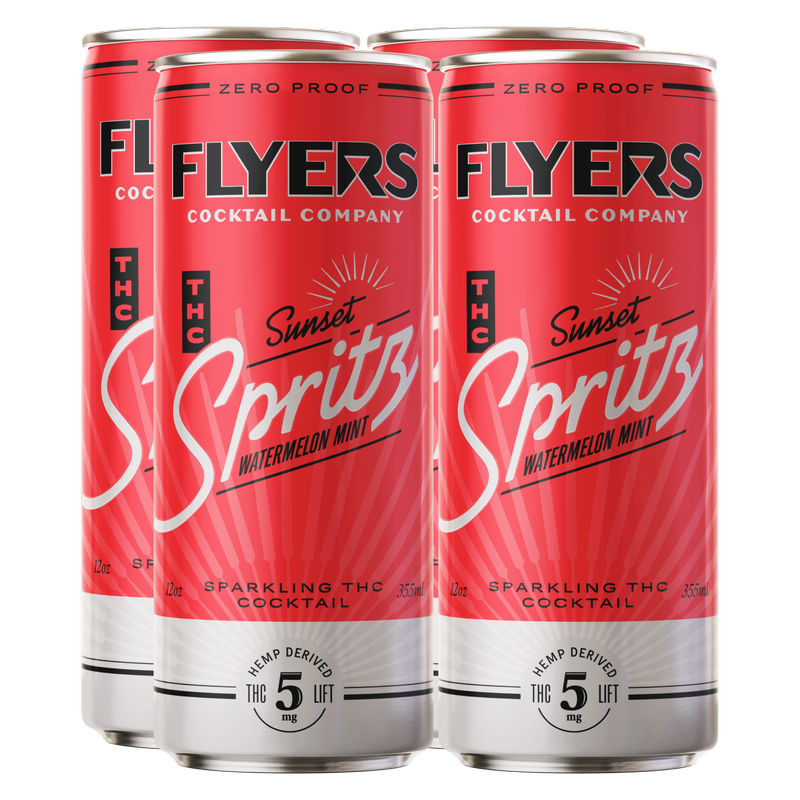 Flyers Sunset Spritz de sandía y menta con THC, 5 mg de THC, cóctel, paquete de 4 latas de 12 oz