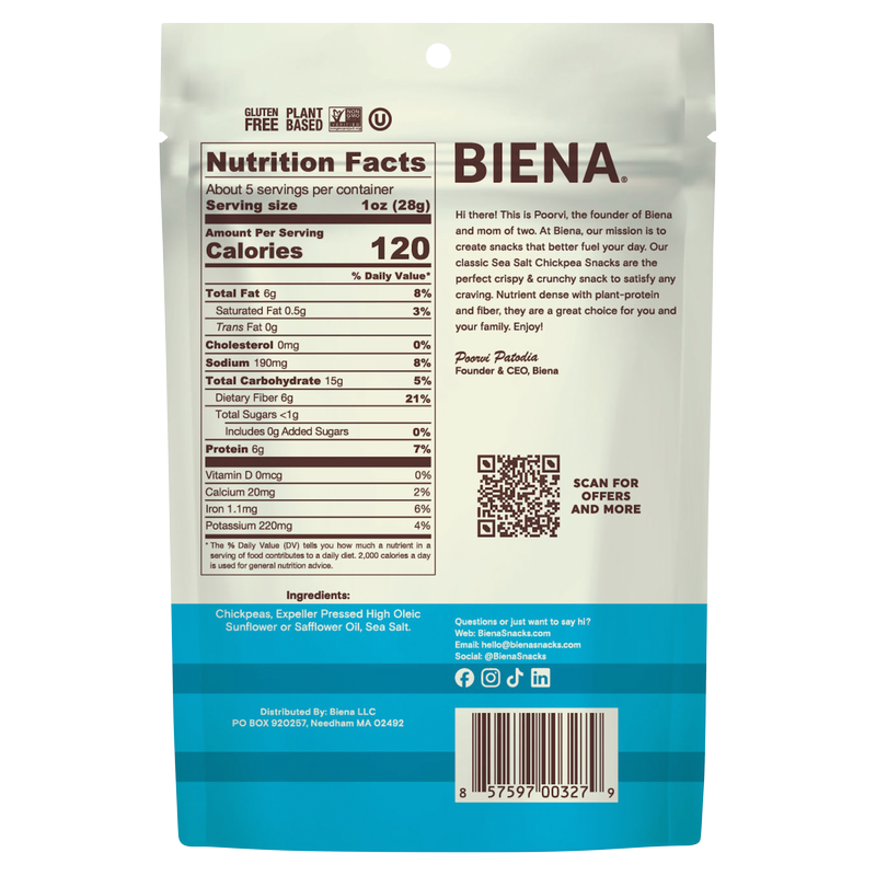 Biena Sea Salt Chickpea Snacks 5oz