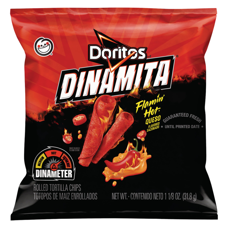 Doritos Dinamita Rolled Tortilla Chips Flamin' Hot Queso Flavored, 1.12oz
