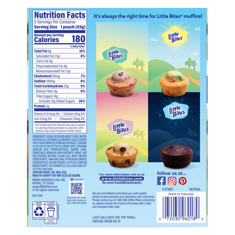 Entenmann's Little Bites Blueberry Mini Muffins, 5 packs, 7.5 oz