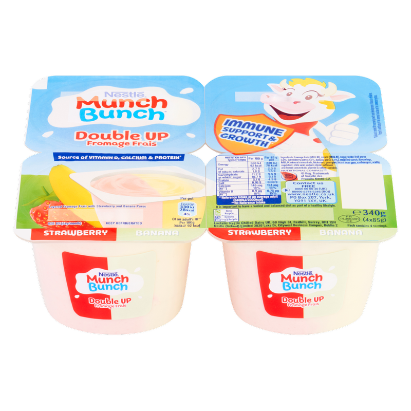 Munch Bunch Double Up Fromage Frais Strawberry Banana, 4 x 85g