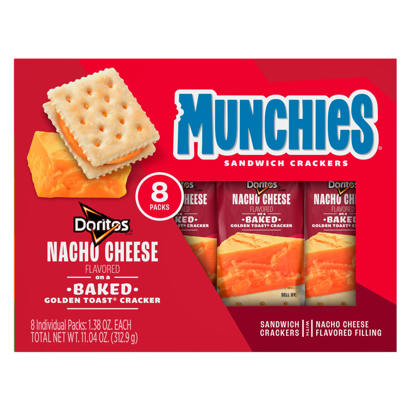 Munchies Doritos Sandwich Crackers Nacho Cheese Flavored 1.38 Oz, 8 Count