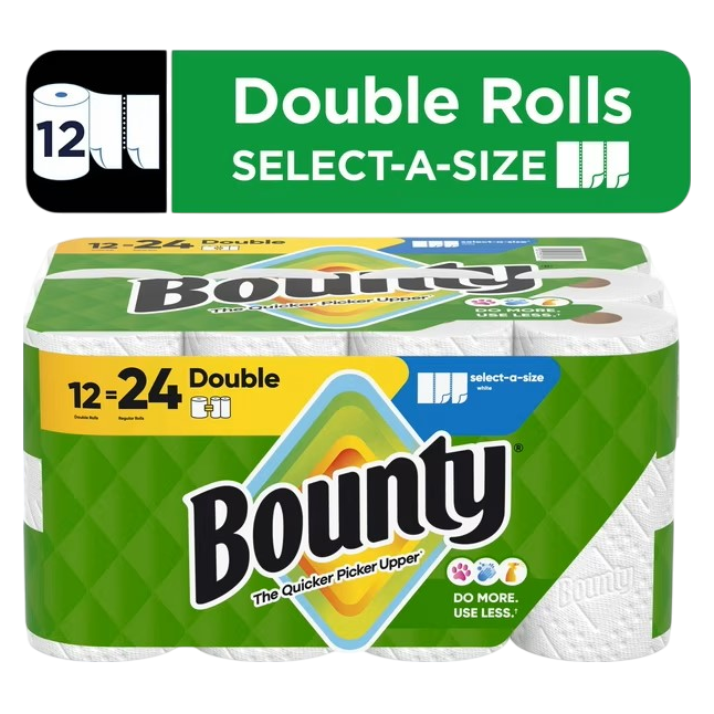 Bounty Paper Towels Select-A-Size White, 12 Double Rolls