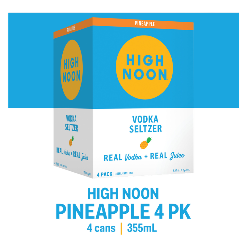 High Noon Pineapple Vodka Hard Seltzer, paquete de 4 latas de 12 oz, Alc. 4.5% Vol.