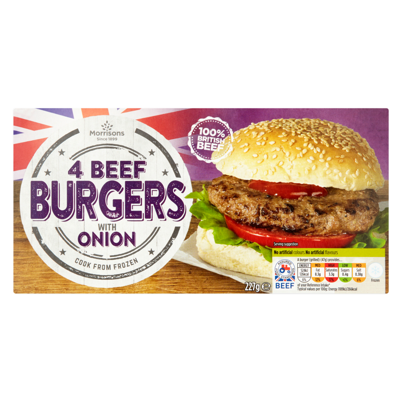 Morrisons 4 Beef Burgers with Onion, 227g