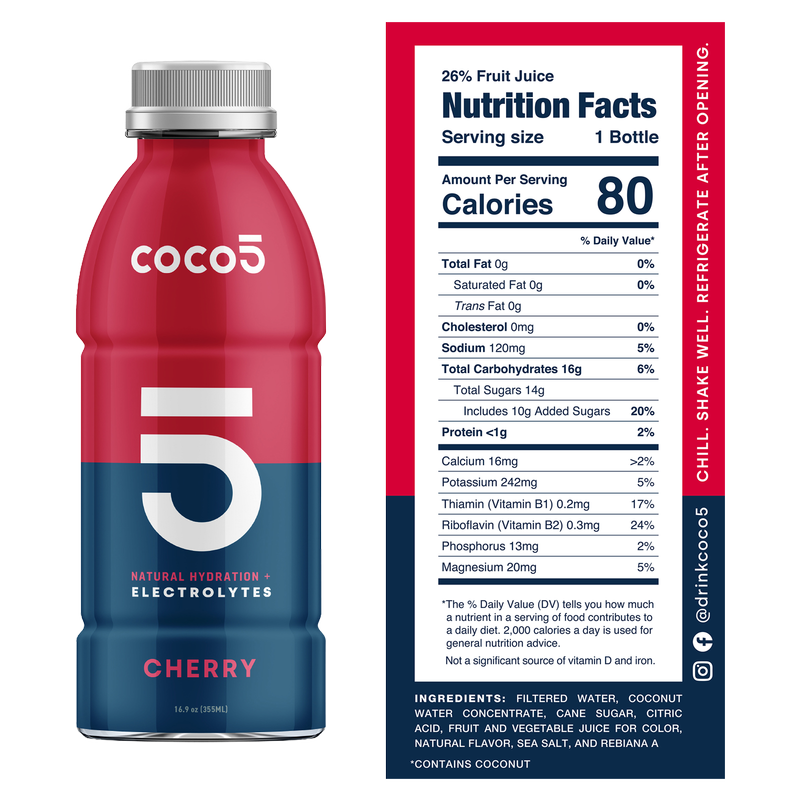 Coco5 Cherry Coconut Water 16.9oz Bottle