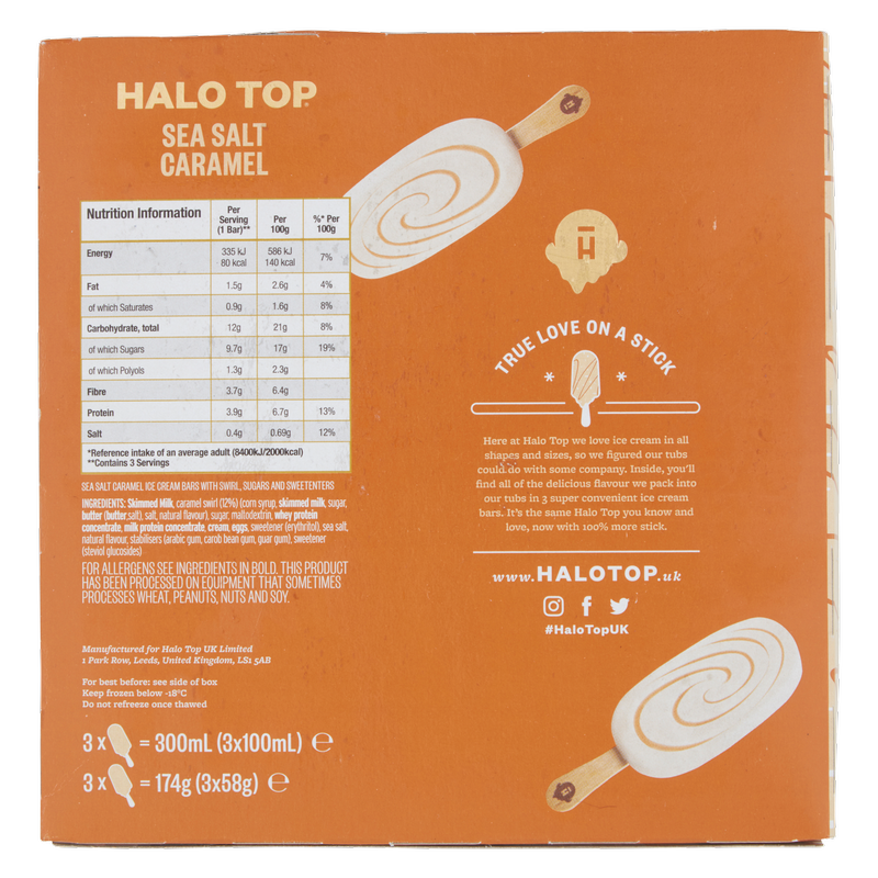 Halo Top Sea Salt Caramel Sticks, 3 x 100ml