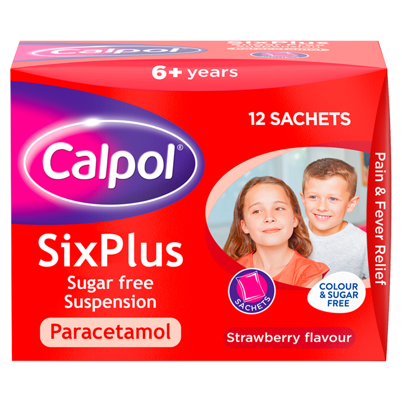 Calpol Paracetamol SixPlus Suspension Strawberry, 12 x 5ml