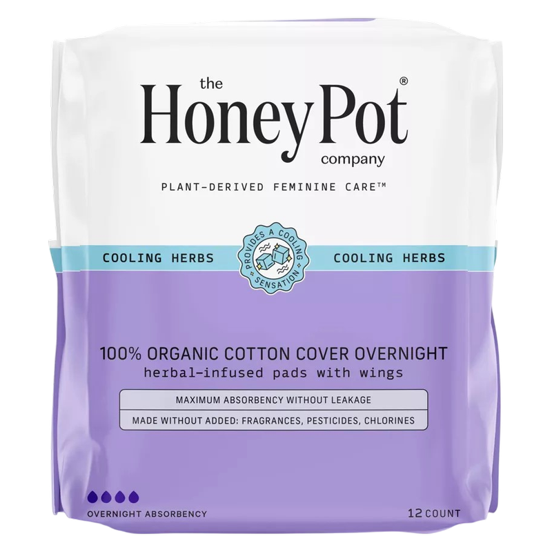 The Honey Pot Herbal Overnight Menstrual Pads, 12ct