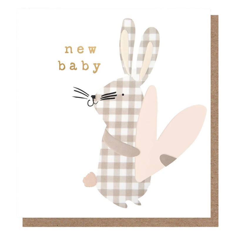 Caroline Gardner New Baby Gingham Bunny Card, 1pcs