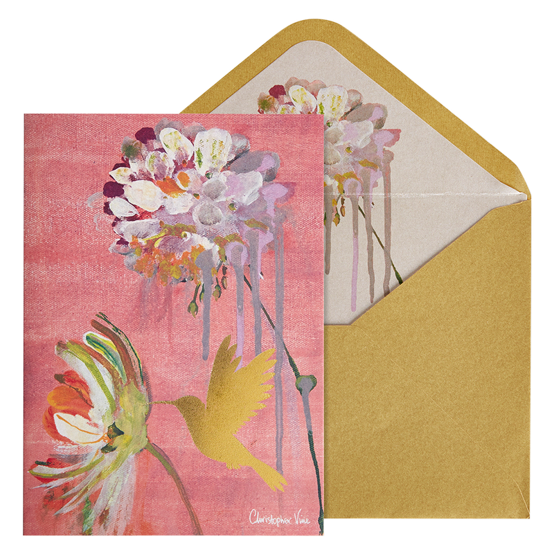 NIQUEA.D "Two Flowers and Hummingbird" Greeting Card 5x7"