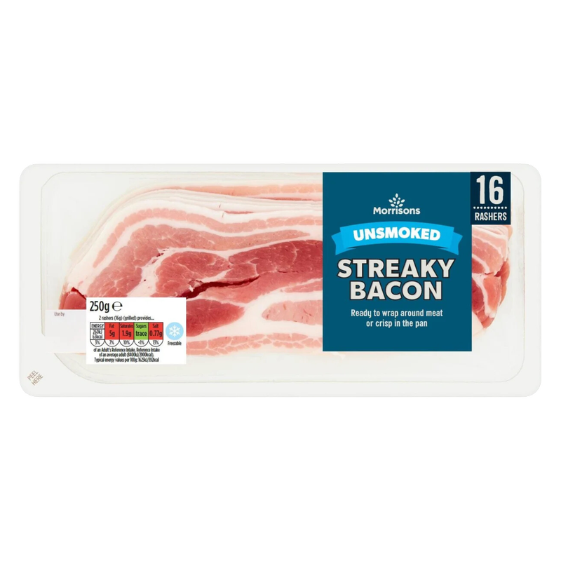 Morrisons 16 Unsmoked Streaky Bacon Rashers, 250g