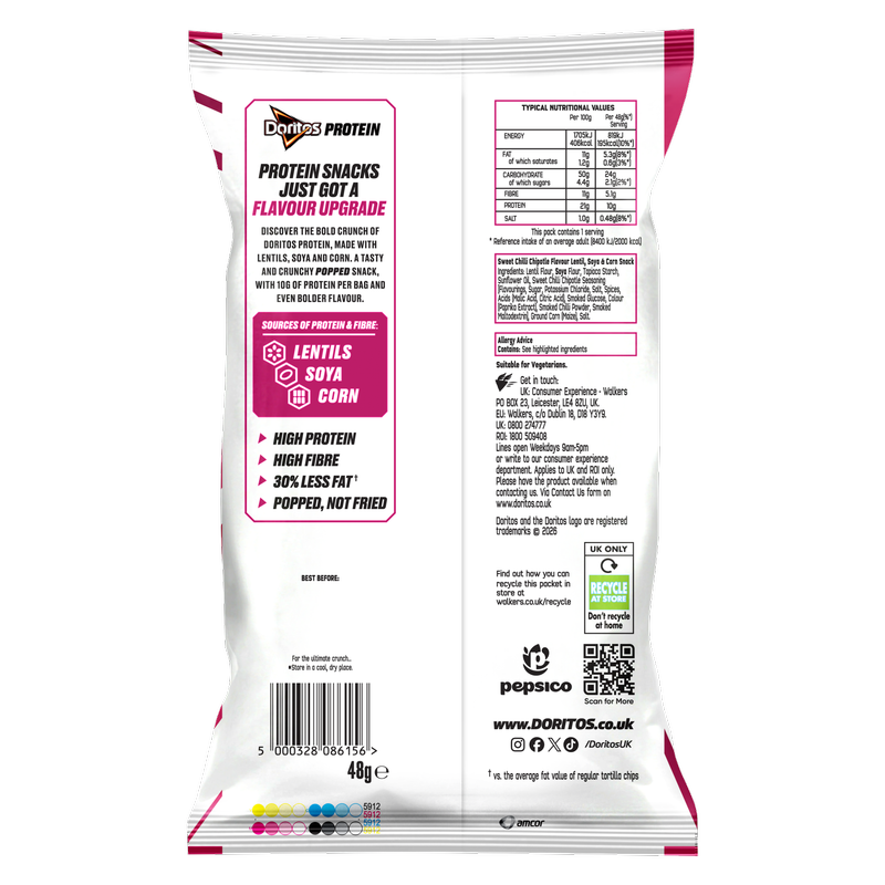 Doritos Protein Tortilla Chips Sweet Chilli Chipotle Crisps, 48g